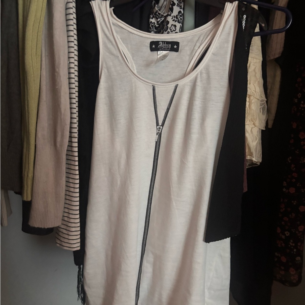 Abbey Dawn White Tank Top with Zipper Detail